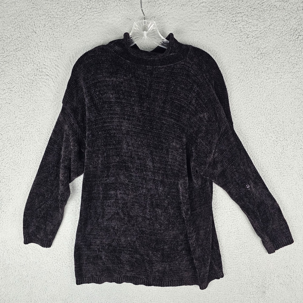 Eileen Fisher Sweater Womens 2 Purple Vintage Rayon Mock Neck Knit USA